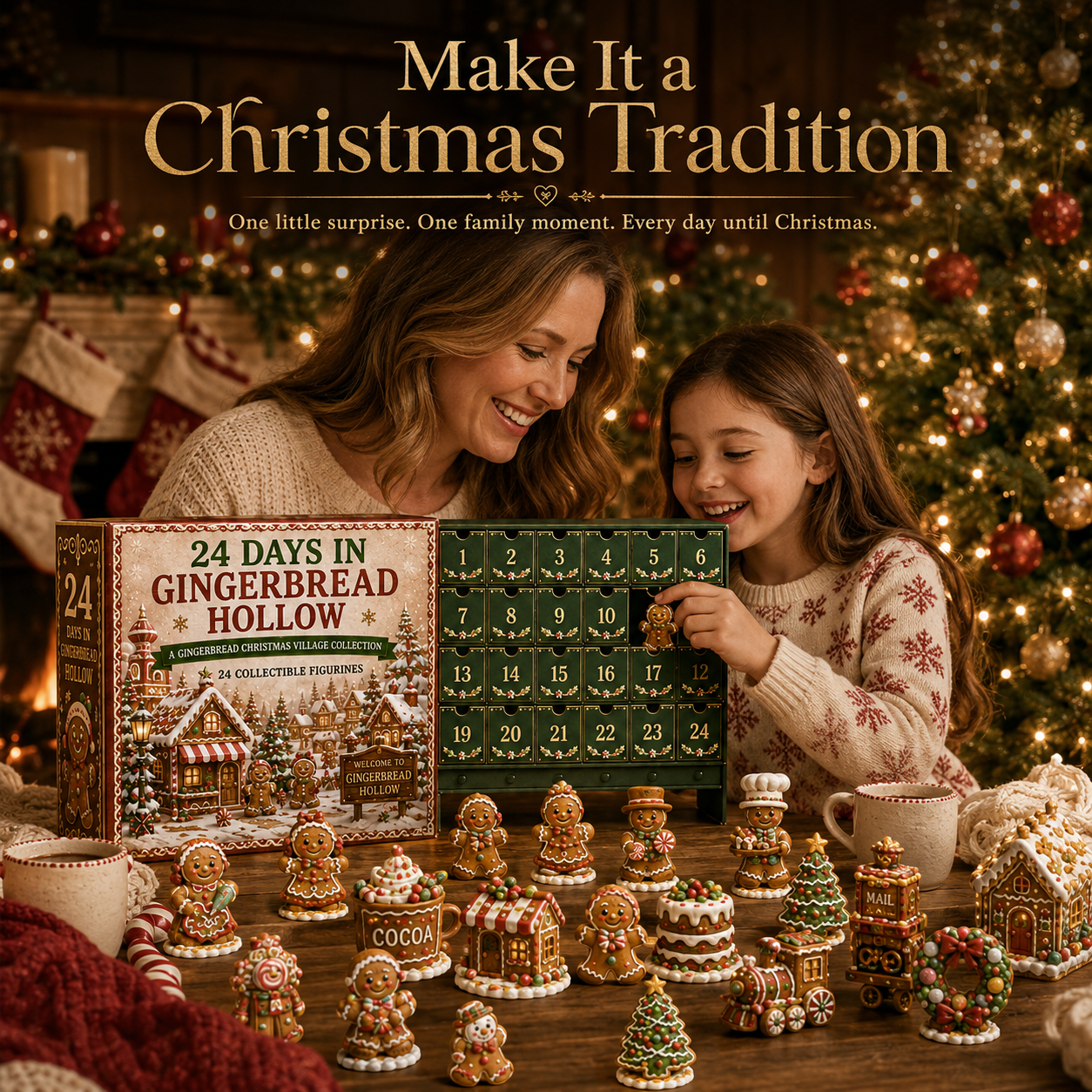 🍪🎄 24 Days in Gingerbread Hollow Advent Calendar – 24-Piece Christmas Gingerbread Village Collection