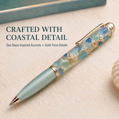 🎁 Sea Glass Signature Pen Gift Set with Pocket Hug