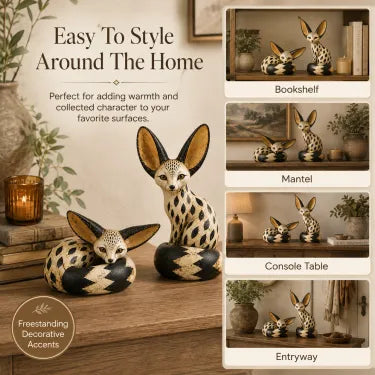 Vintage fennec fox sculptures styled around the home