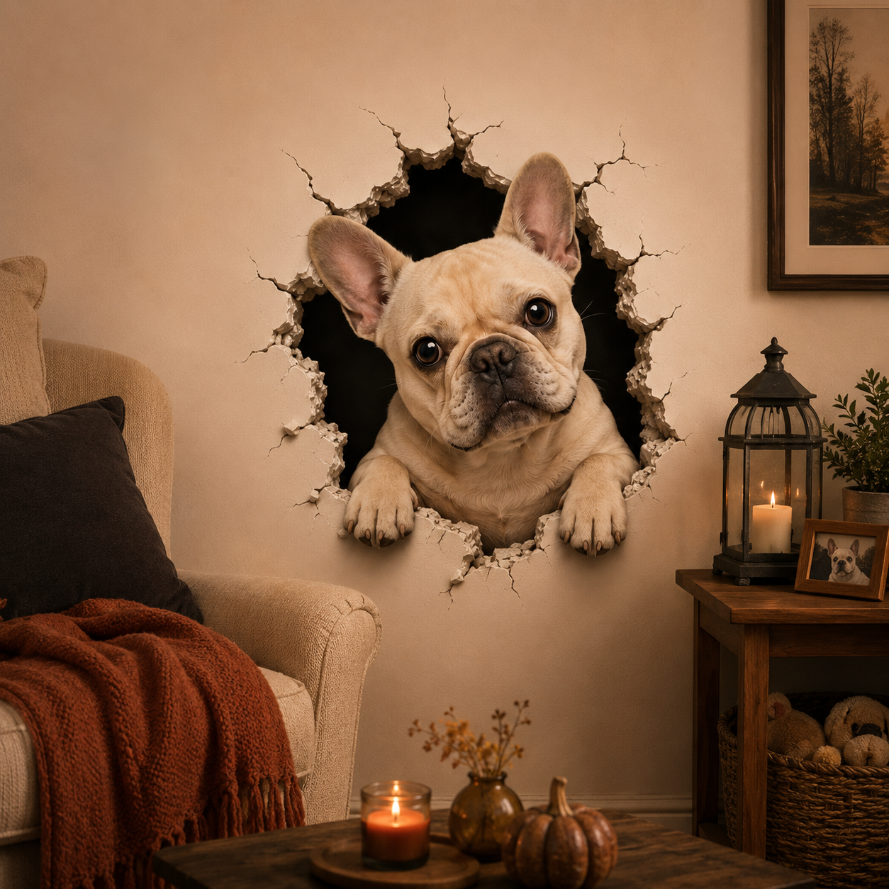 🔥 LAST DAY 50% OFF 🐾 Frenchie Break-In™ 3D Wall Decals – Funny French Bulldog Wall Decor