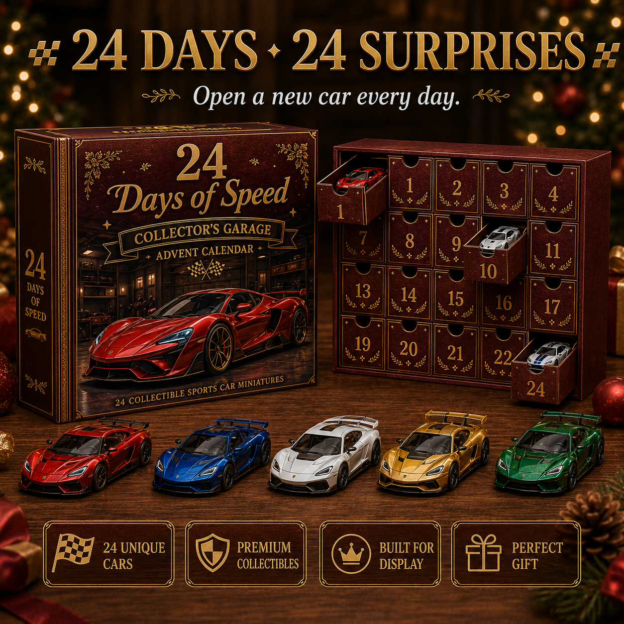 ⏰Limited Stock 50% OFF -🏎️🎄 2026 24 Days of Speed™ – Collector’s Garage Advent Calendar | 24 Unique Sports Cars