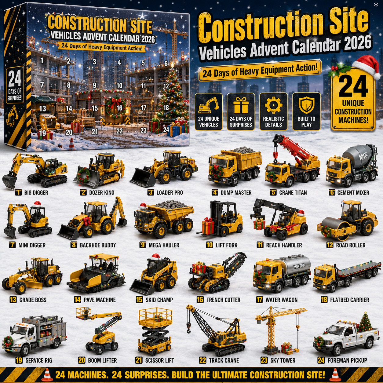 🚜 Heavy Equipment Advent Calendar 2026 – 24 Construction Machines to Collect 🎄