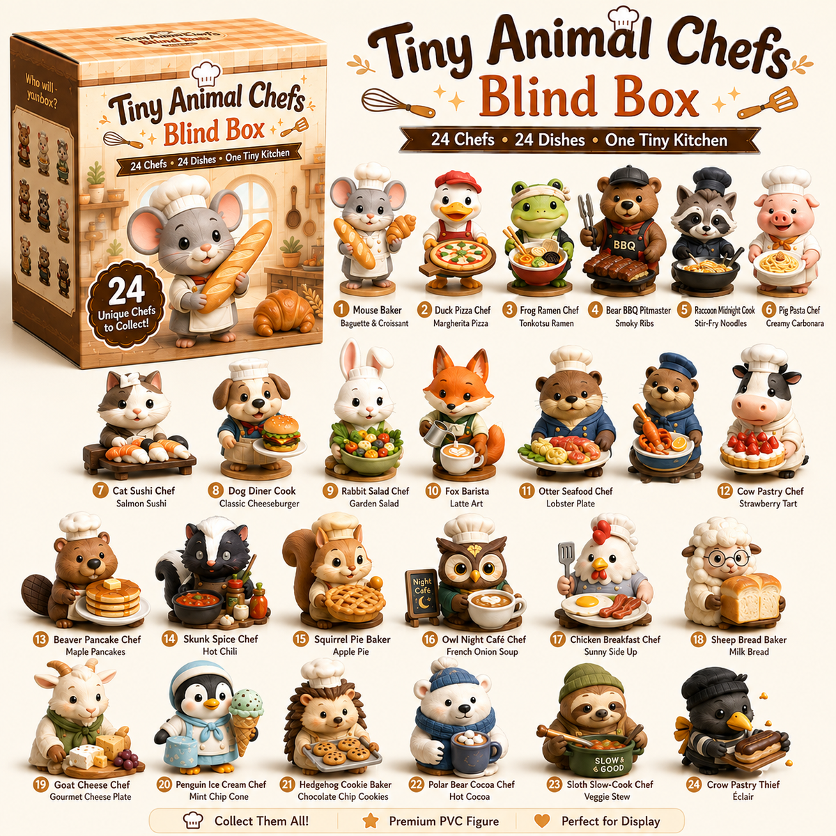 Tiny Animal Chefs Blind Box Collection with 24 chefs