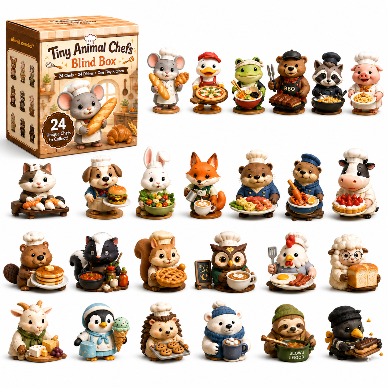 🍳 Tiny Animal Chefs Blind Box Collection – 24 Chefs, 24 Dishes, One Tiny Kitchen 🐭