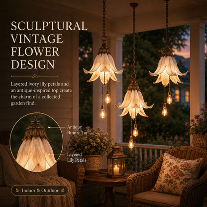 🌸  Vintage Hanging Flower Lights – Dusty Rose, Vintage Wisteria & Antique Ivory Lily | Warm Glow Garden & Patio Decor