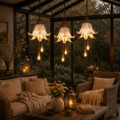 🌸  Vintage Hanging Flower Lights – Dusty Rose, Vintage Wisteria & Antique Ivory Lily | Warm Glow Garden & Patio Decor
