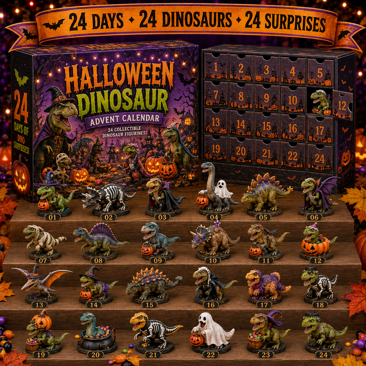 🎃🦖 2026 Halloween Dinosaur Advent Calendar – 24 Spooky Collectible Dino Figurines & Daily Surprises