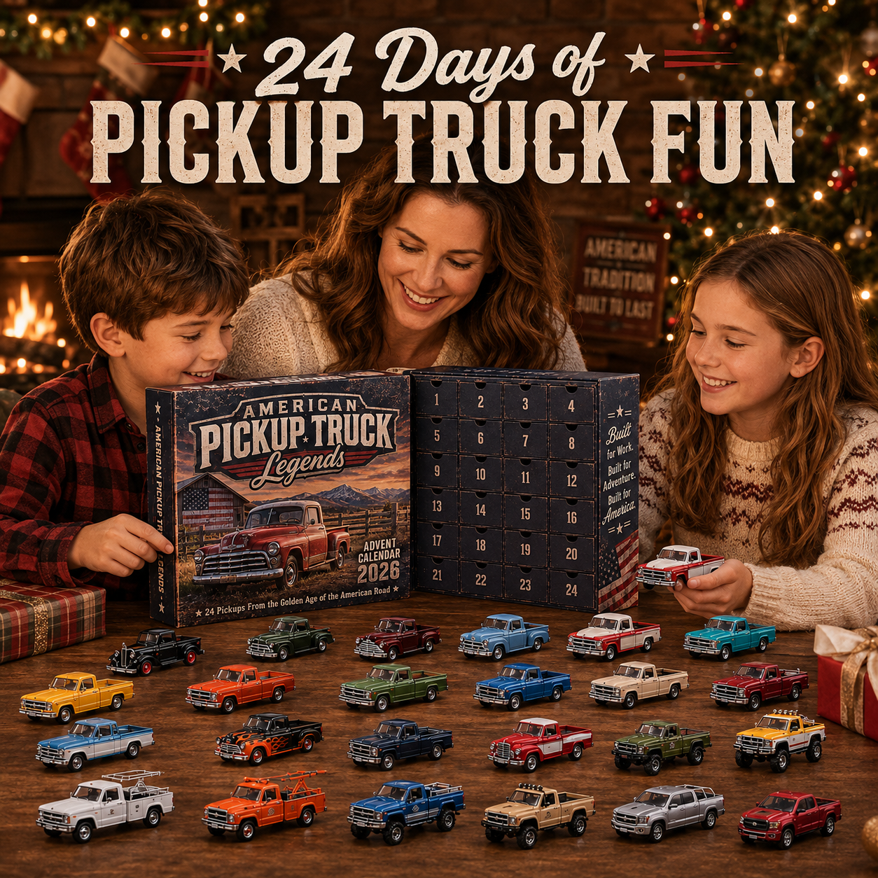 Family enjoying the Pickup Truck Legends Christmas Advent Calendar