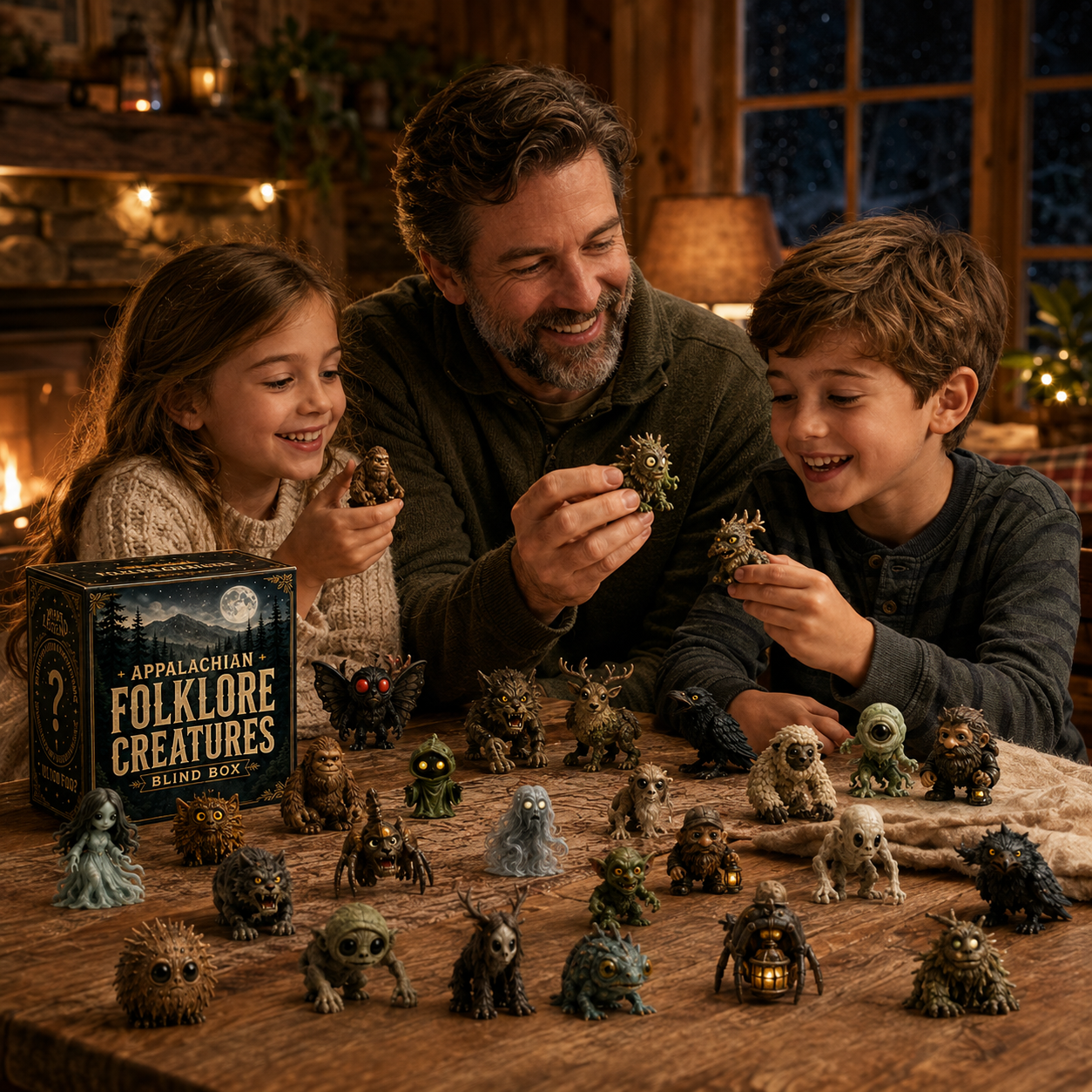 Family enjoying Appalachian folklore creature collectibles