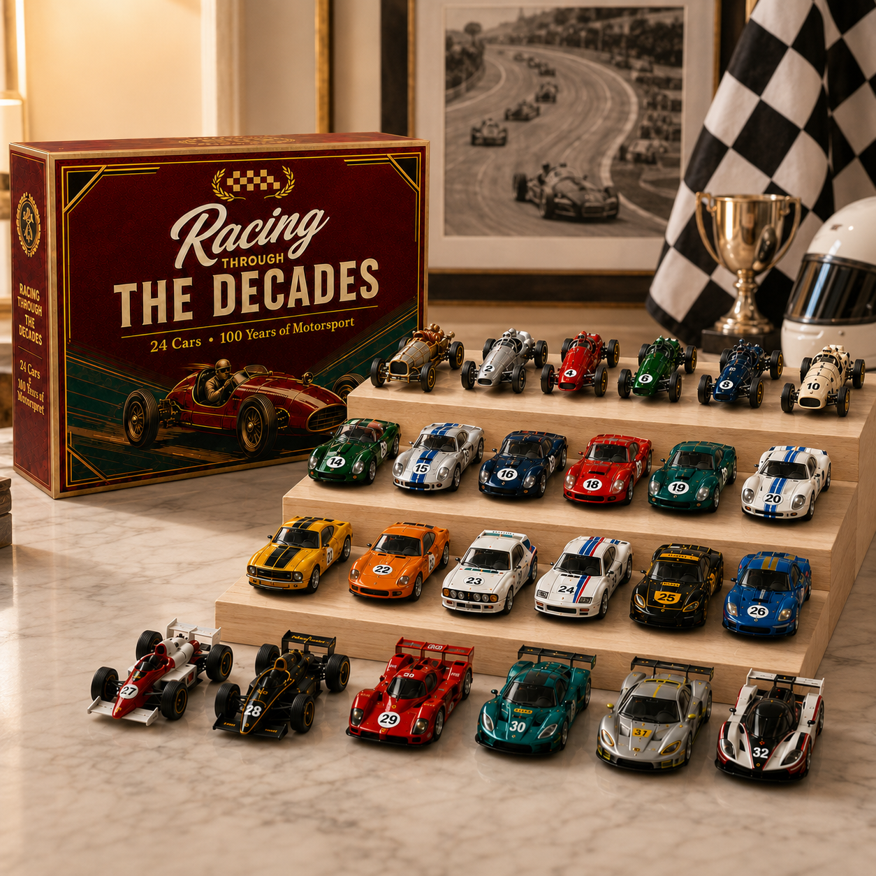 Racing miniature cars display collection