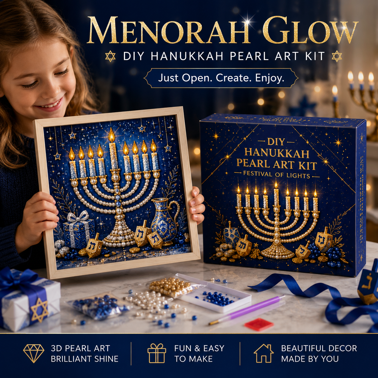 🎁Eight Nights of Light 🕎✨ – DIY Hanukkah Pearl Art Kit