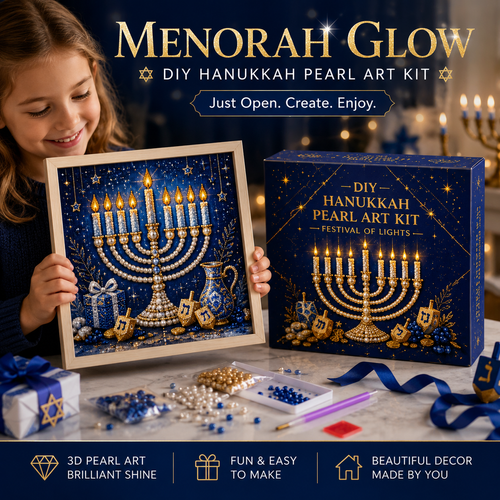 🎁Eight Nights of Light 🕎✨ – DIY Hanukkah Pearl Art Kit