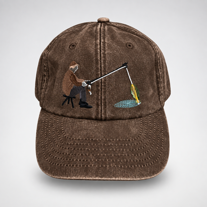 🎣 Catch of the Day Interactive Fishing Cap –🎁 Vintage Washed Moving Fish Hat