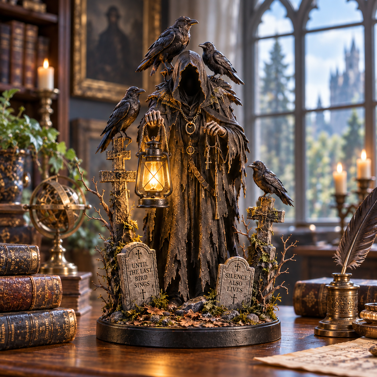 🐦‍⬛ Keeper of the Last Light – Raven Guardian Lantern Statue