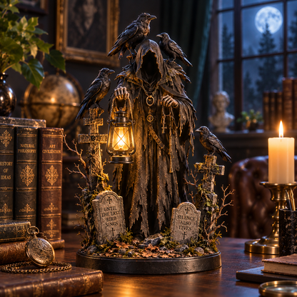 🐦‍⬛ Keeper of the Last Light – Raven Guardian Lantern Statue
