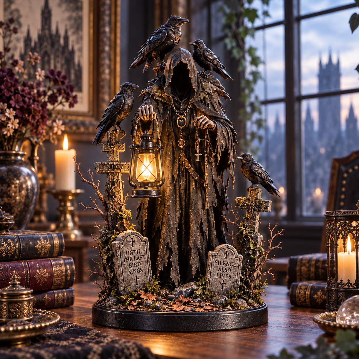 🐦‍⬛ Keeper of the Last Light – Raven Guardian Lantern Statue