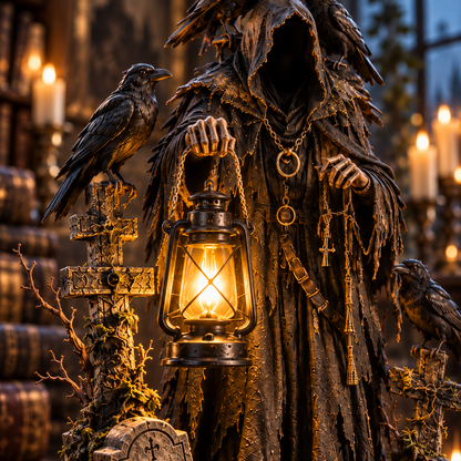🐦‍⬛ Keeper of the Last Light – Raven Guardian Lantern Statue