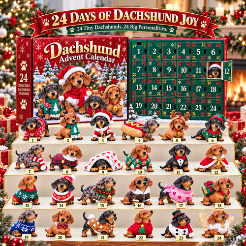 🎄 24 Days of Dachshund Joy™ – Christmas Advent Calendar with 24 Collectible Dachshund Figurines