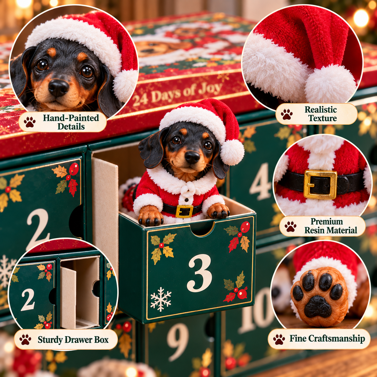 🎄 24 Days of Dachshund Joy™ – Christmas Advent Calendar with 24 Collectible Dachshund Figurines