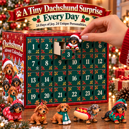 🎄 24 Days of Dachshund Joy™ – Christmas Advent Calendar with 24 Collectible Dachshund Figurines