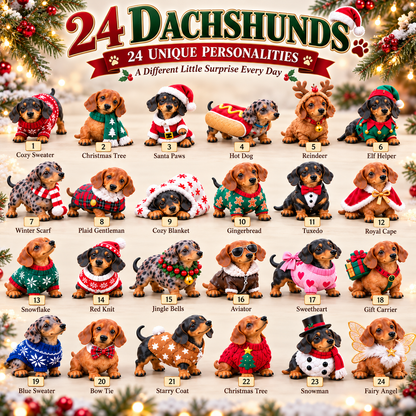 🎄 24 Days of Dachshund Joy™ – Christmas Advent Calendar with 24 Collectible Dachshund Figurines