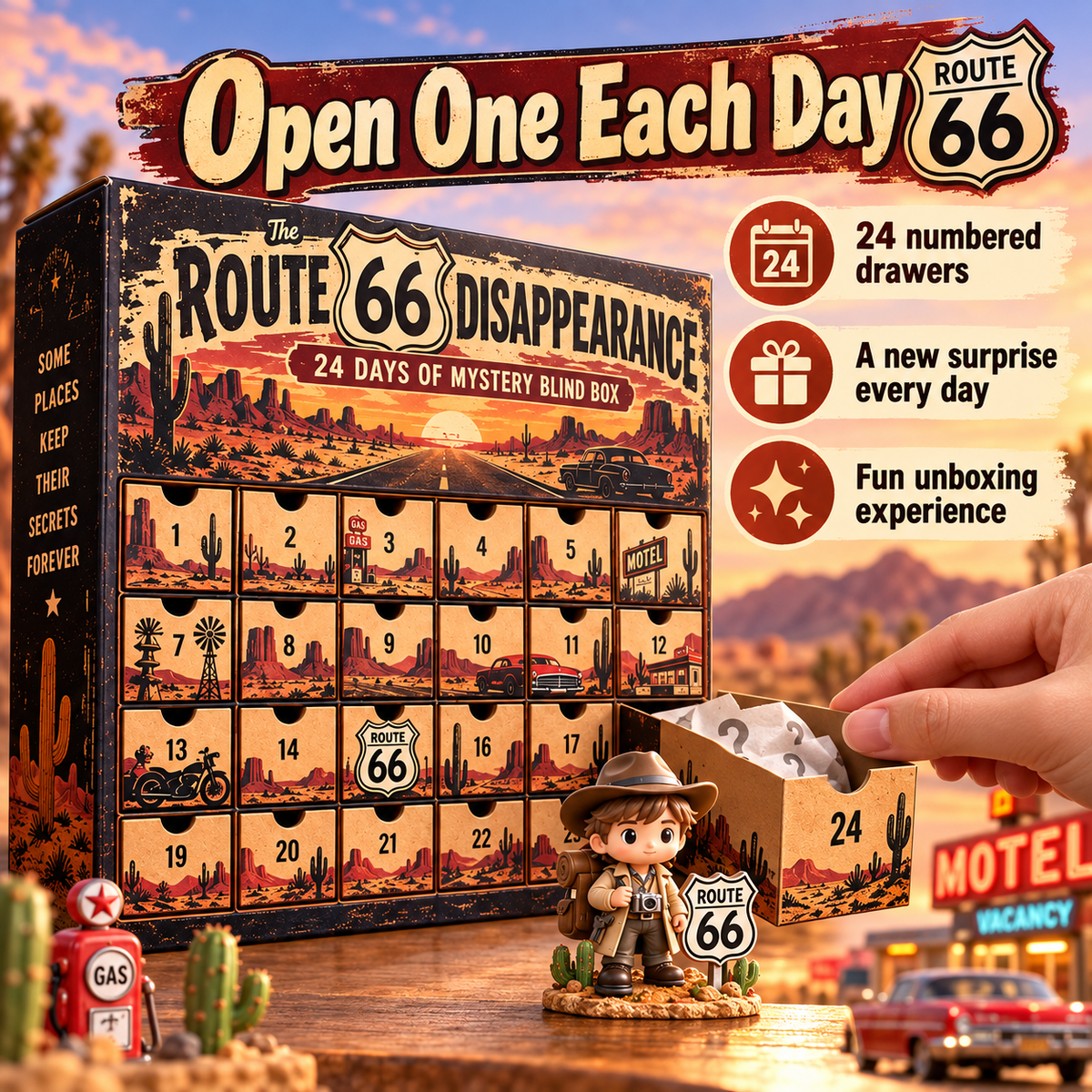 🚗 Route 66 Mystery Blind Box – 24 Days of Americana Collectibles