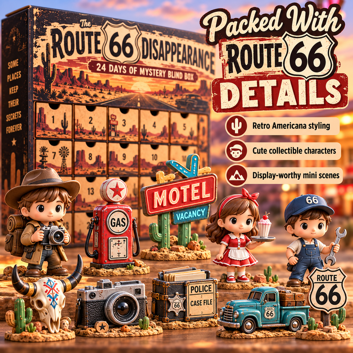 🚗 Route 66 Mystery Blind Box – 24 Days of Americana Collectibles