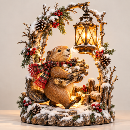 🦫 The Christmas Woodkeeper – Lighted Woodland Beaver Holiday Scene