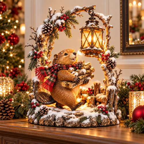 🦫 The Christmas Woodkeeper – Lighted Woodland Beaver Holiday Scene