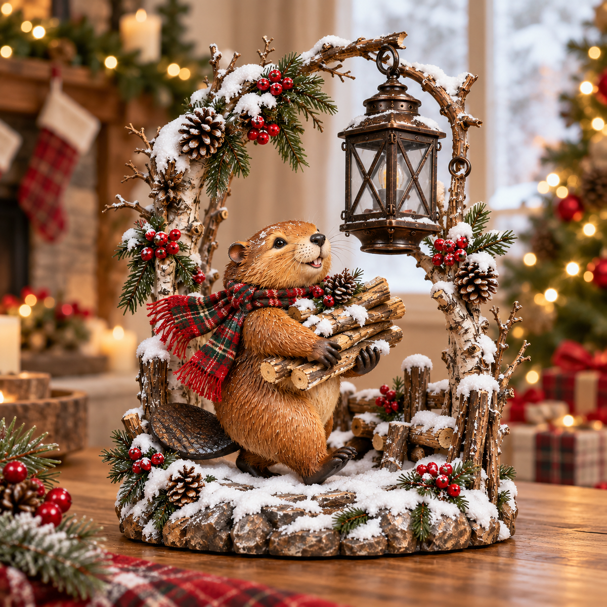 🦫 The Christmas Woodkeeper – Lighted Woodland Beaver Holiday Scene