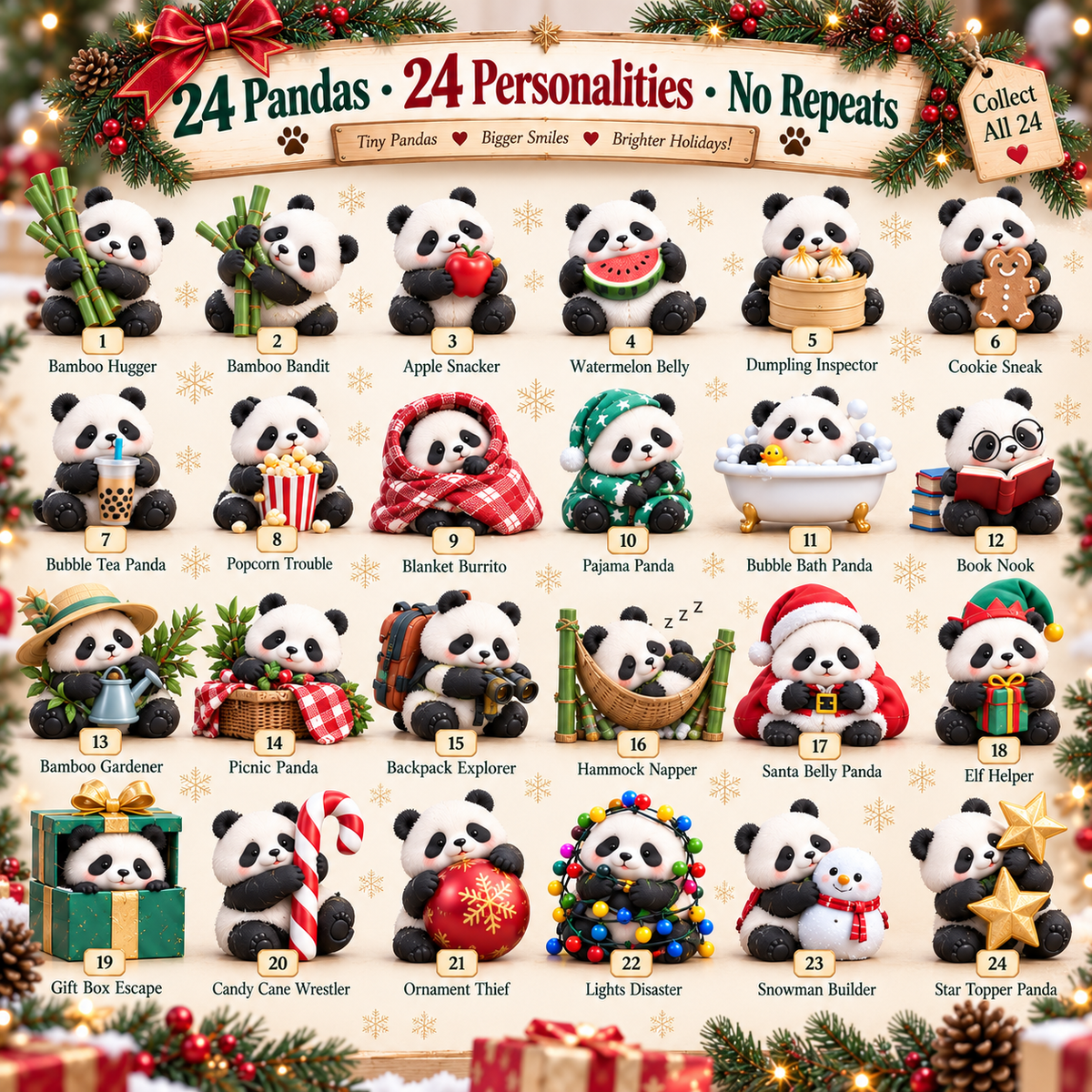 ⏰Limited Stock 50% OFF 🐼 24 Days of Panda Pandemonium™ | 24 Unique Holiday Panda Collectibles