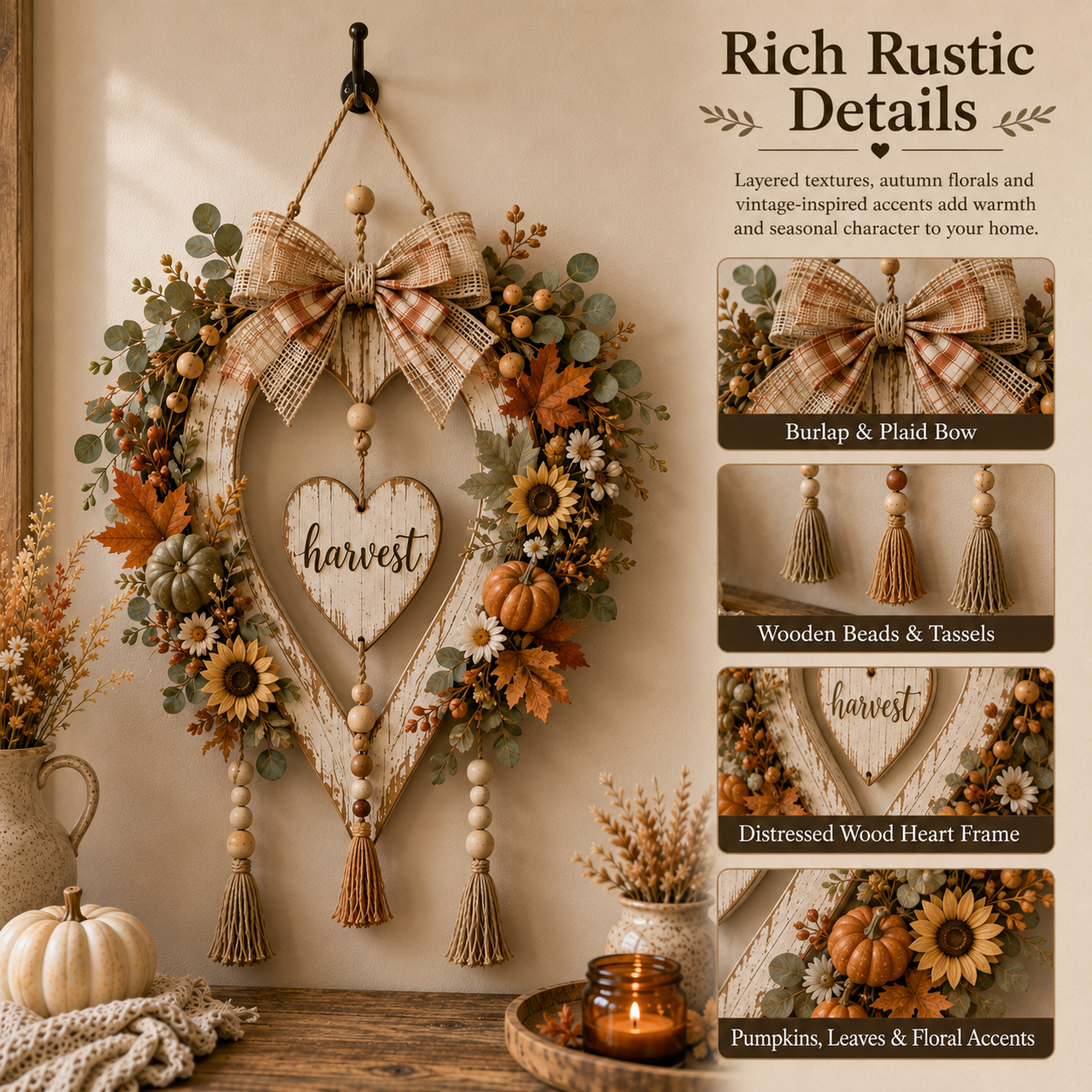 🍂🤎Harvest Heart Farmhouse Wall Decor