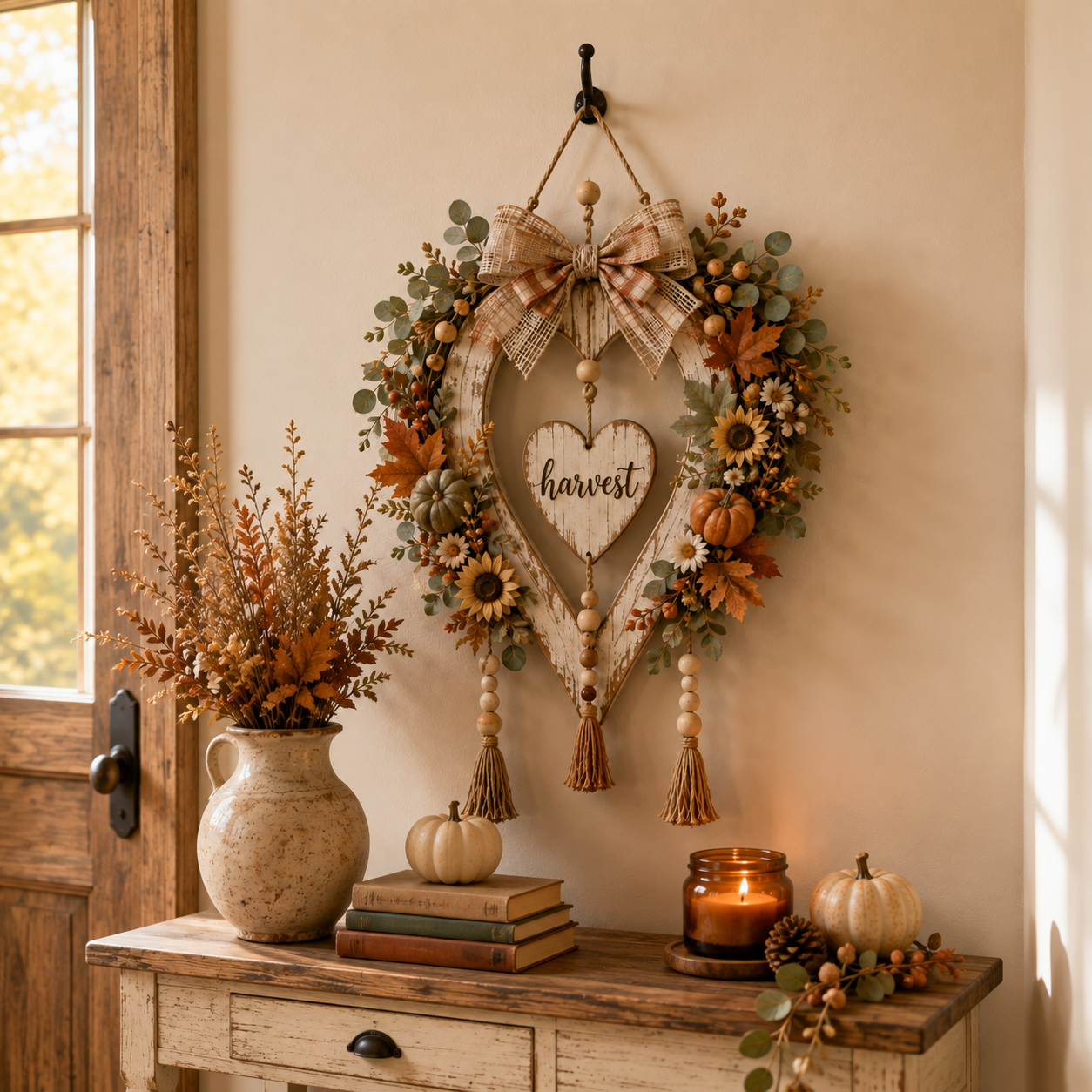 Harvest Heart displayed in a warm farmhouse entryway