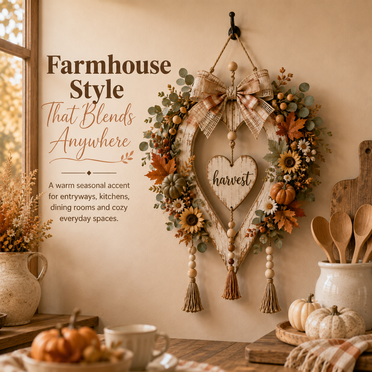 🍂🤎Harvest Heart Farmhouse Wall Decor