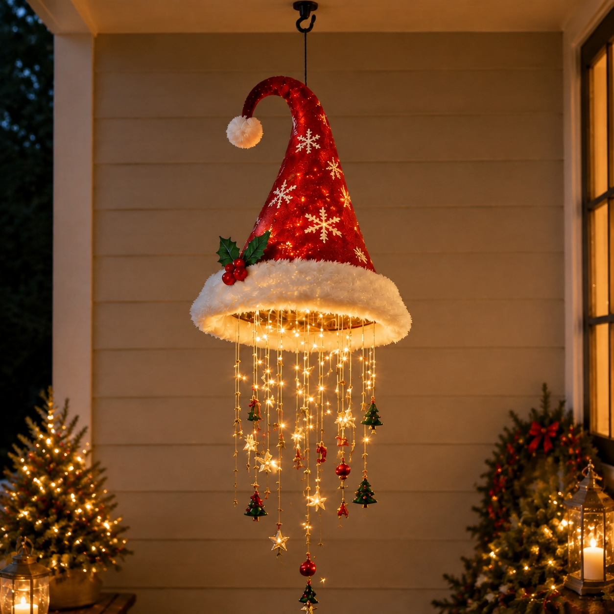Warm glowing Lighted Santa Hat Chandelier