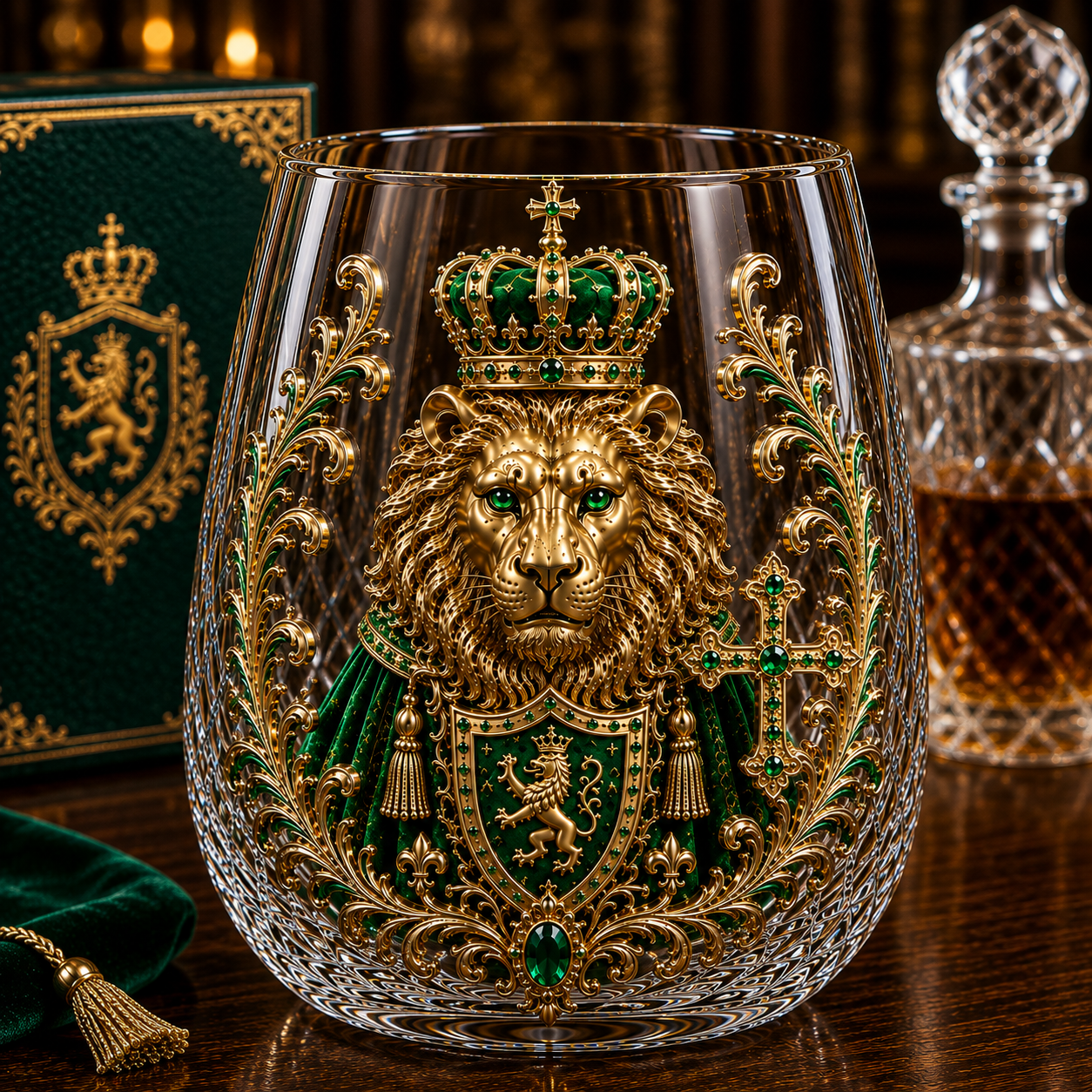 🦁👑 3D Royal Lion Glass Art Cup | Luxury Raised Whiskey Glass with Crowned Lion Design, Collectible Barware & Gift for Whiskey Lovers