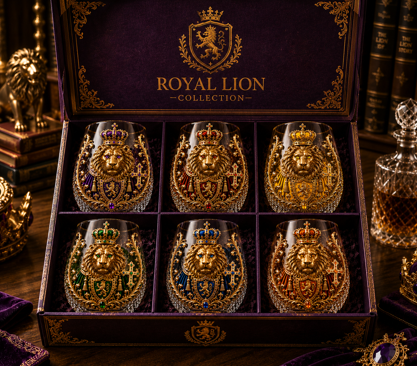 🦁👑 3D Royal Lion Glass Art Cup | Luxury Raised Whiskey Glass with Crowned Lion Design, Collectible Barware & Gift for Whiskey Lovers