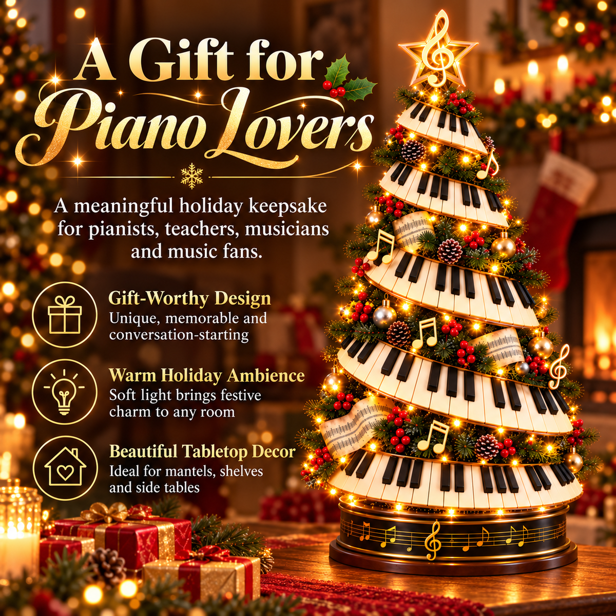 🎹✨ Piano Christmas Tree Light – Lighted Musical Holiday Tree for Piano Lovers