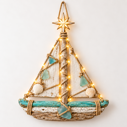 ⛵️Harbor Lights Sailboat Christmas Tree – Lighted Coastal Wall Decor