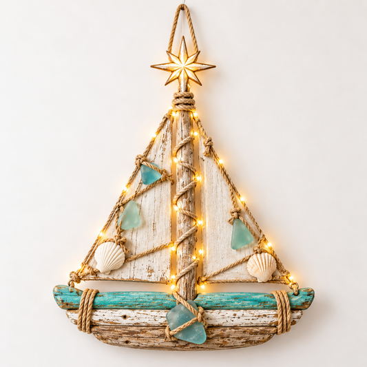 ⛵️Harbor Lights Sailboat Christmas Tree – Lighted Coastal Wall Decor