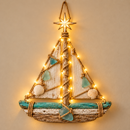⛵️Harbor Lights Sailboat Christmas Tree – Lighted Coastal Wall Decor