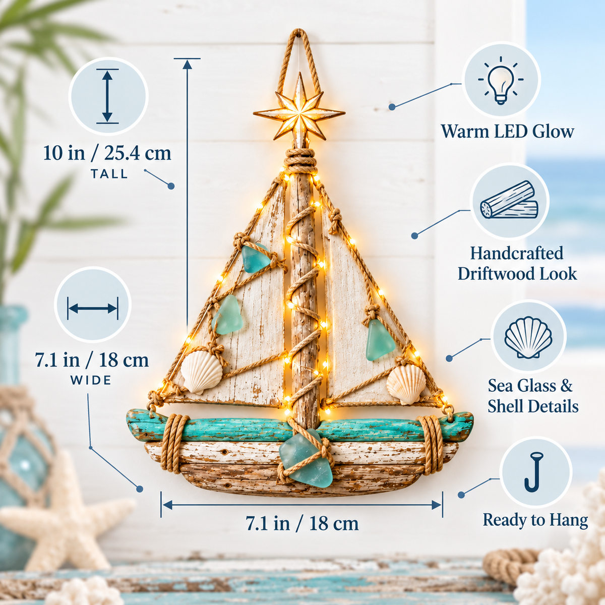 ⛵️Harbor Lights Sailboat Christmas Tree – Lighted Coastal Wall Decor