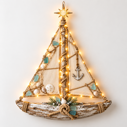 ⛵️Harbor Lights Sailboat Christmas Tree – Lighted Coastal Wall Decor
