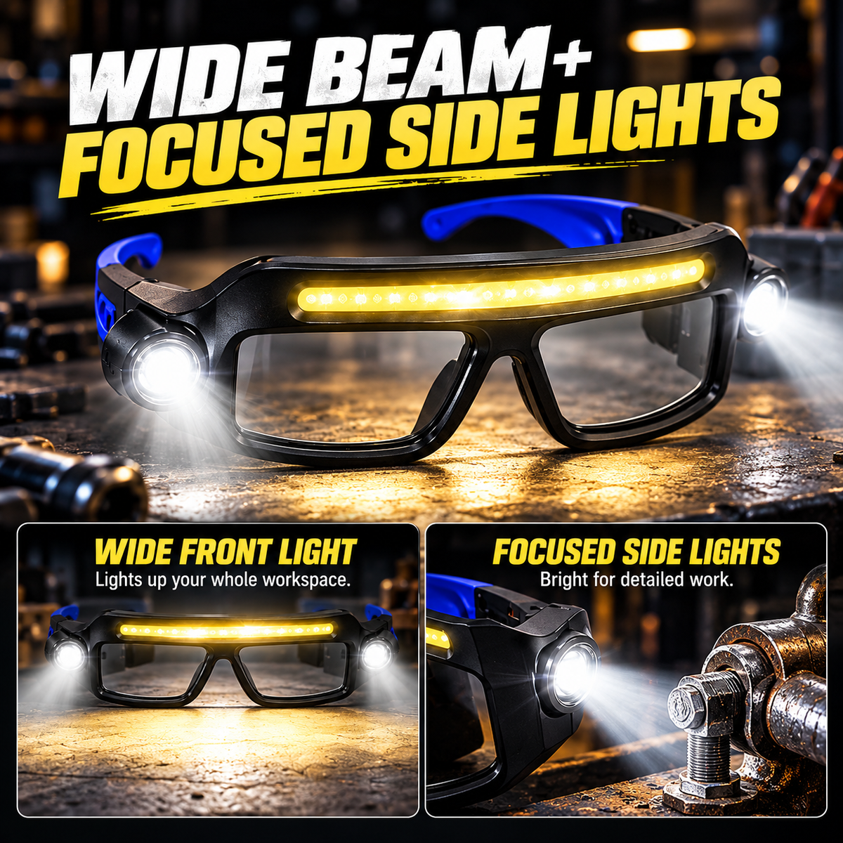 🔦 BrightSight™ Hands-Free LED Work Glasses | Wide Beam, Fits Over Your Glasses