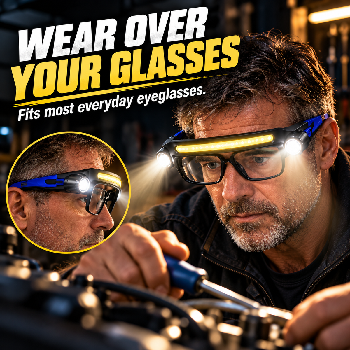 🔦 BrightSight™ Hands-Free LED Work Glasses | Wide Beam, Fits Over Your Glasses