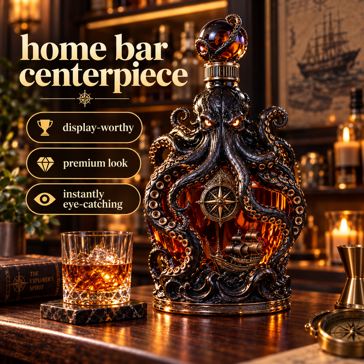 Dark Abyss Kraken Decanter – Sculpted Collector Bottle for Home Bar & Gifting