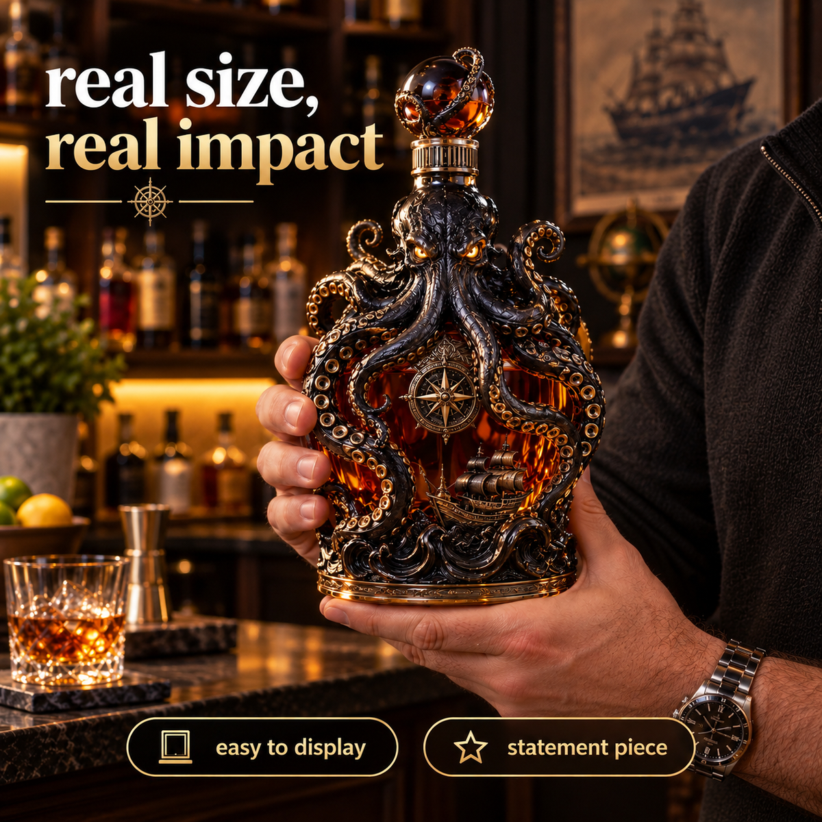 Dark Abyss Kraken Decanter – Sculpted Collector Bottle for Home Bar & Gifting