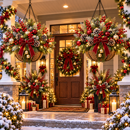 🎄 Last Day 50% OFF 🏆 Pre-Lit Christmas Hanging Basket | Pre-lit, weather-resistant, and zero maintenance