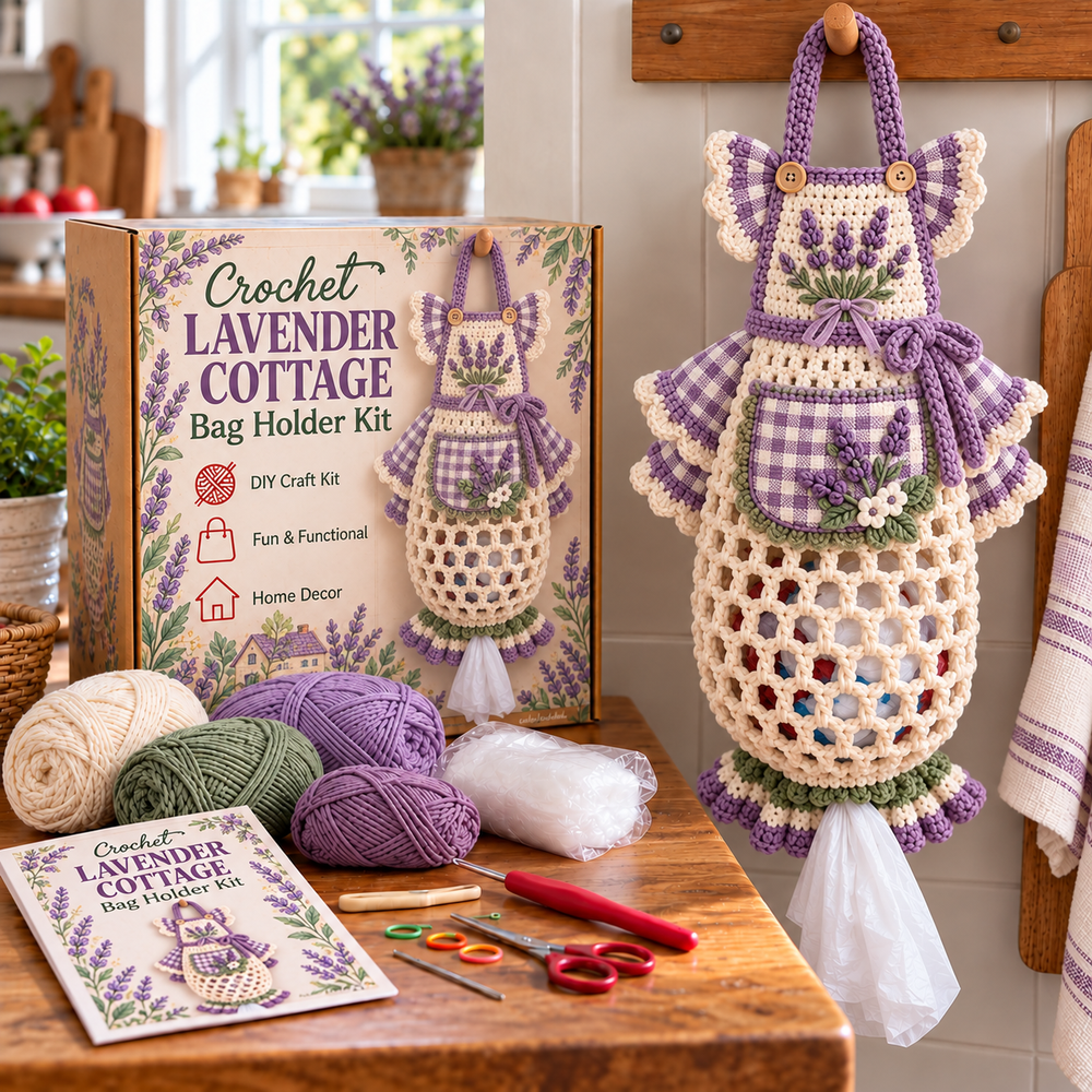 Lavender cottage crochet apron bag holder DIY kit
