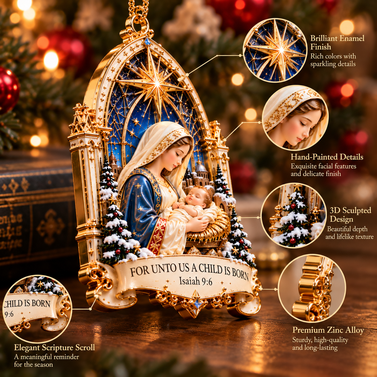 ✨ The Promise of Christmas— 6-Piece Christian Nativity Ornament Collection